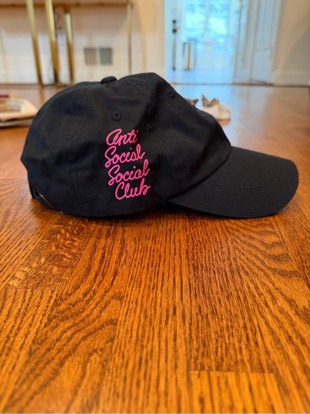 Anti Social Social Club Black Cap with Pink Logo Script